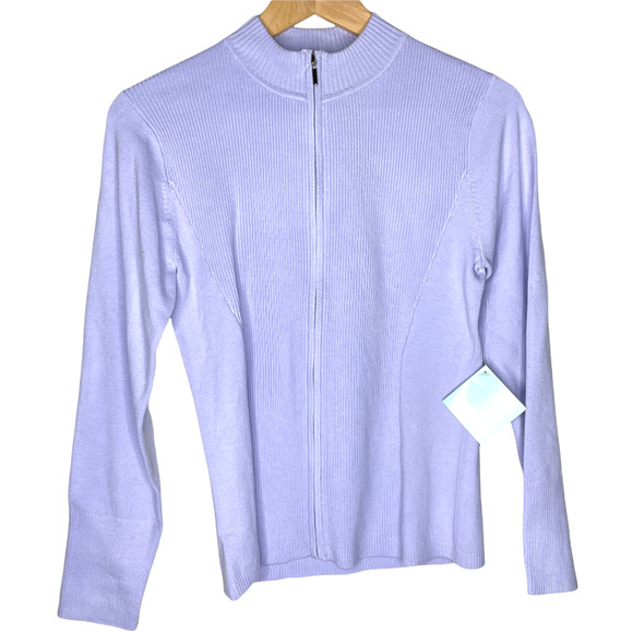Shu Shu Sweaters - VTG Shu Shu Full Zip Ribbed Cardigan Sweater in Lavender Purple Size Small NWT